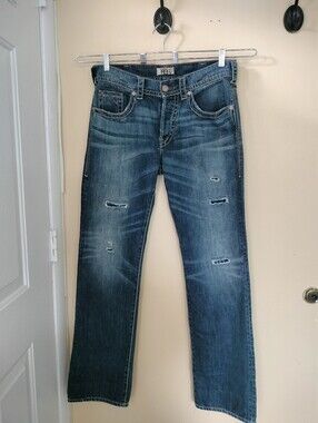1921 Men's Distressed Straight Leg Button Fly Blue Denim Jeans 32x34 Grunge Punk